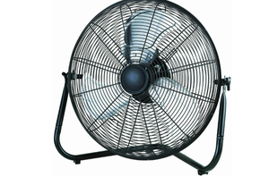 lot 427 image: Mainstays 20 3-Speed High Velocity Tiltable Black Steel Floor Fan