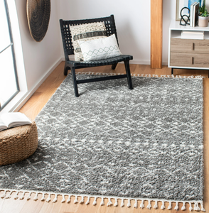lot 453 image: Safavieh Berber Fringe Shag Leatha Trellis Rug GreyIvory 9 x 12 9 x 12 Living Room,Bedroom,Dining Room Ivory Rectangle