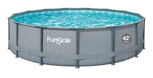 lot 46 image: Funsicle 15ft Oasis Round Above Ground Metal Frame Swimming Pool, Includes SkimmerPlus Pump, Age 6 & up