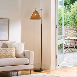lot 93 image: Better Homes & Gardens 70 Metal Floor Lamp with Natural Woven Rattan Shade