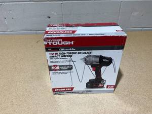 lot 244 image: Hyper Tough 20V Max Brushless 12-Inch High-Torque Cordless Impact Wrench with 4.0Ah Lithium-Ion Battery and Charger