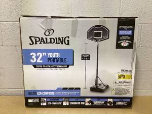lot 482 image: Spalding 32-Inch Portable Basketball Hoop with Eco-Composite Backboard & Telescoping Height Adjustment-Outdoor Play