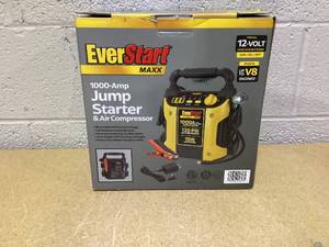 lot 487 image: EverStart Maxx 1000 Peak Amp Jump Starter with 120 PSI Compressor, Pivoting LED Light, 3X USB Ports