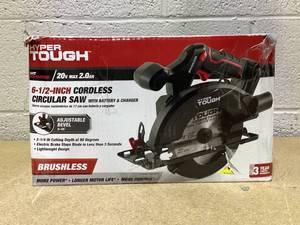 lot 496 image: Hyper Tough 20V 6.5in. Brushless Circular saw, with 2.0Ah Battery Pack and Standard Charger