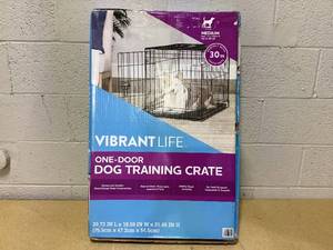 lot 297 image: Vibrant Life, 30 Inch Single-Door Folding Dog Crate with Divider