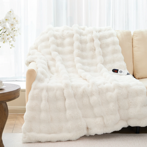 lot 196 image: MARNUR Electric Throw Blanket 50x60, Faux Fur Heated Throw, 6 Heating Levels, 4 Hours Timer
