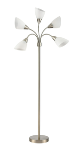 lot 255 image: Simplee Adesso 67 Adjustable 5 Lite Brushed Steel Metal Floor Lamp, Modern