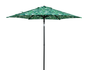 lot 293 image: Mainstays Outdoor 7.5 Foot Palm Print Round Push-up and Tilt Market Patio Umbrella