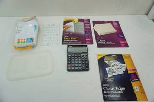 lot 84 image: NEW Office Supply Lot index cards, Calculator, Labels, Business Cards