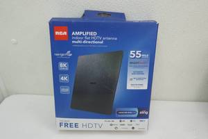 lot 138 image: NEW RCA Amplified indoor flat HDTV antenna, new in box, multi-directional, 55 mile range