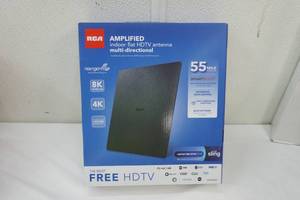 lot 139 image: NEW RCA Amplified indoor flat HDTV antenna, new in box, multi-directional, 55 mile range