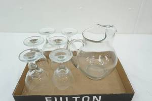 lot 146 image: Glass Water Pitcher and 6 Glasses