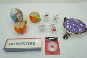 lot 182 image: Halloween Decor, NEW Dominos & Mounting Tape & NEW Coconut Cup