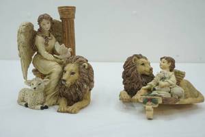 lot 239 image: Vintage House of Lloyd Candle Holder Peaceful Companion & Angel With Lion and Lamb Figurine