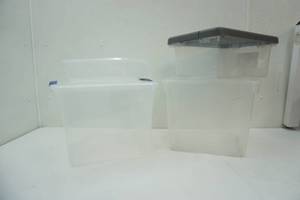 lot 337 image: 4ct Plastic Storage Totes with 3 lids