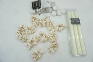 lot 382 image: Sea Shell Bracelets, tea light candles and 6 pc taper candles