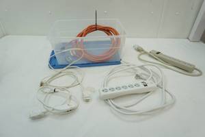 lot 388 image: Power Strips, Variety of Extension Cords and Sterilite Storage Container