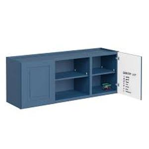 lot 2 image: MILLS PRIDE Greenwich Valencia Blue 23 in. H x 60 in. W x 12 in. D Plywood Laundry Room Wall Cabinet with 3 Shelves  Customer Returns see Pictures
