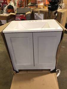 lot 12 image: 31 in. Single Sink Pearl Gray Bath Vanity with White Cultured Marble Top (Assembled)   Customer Returns see Pictures