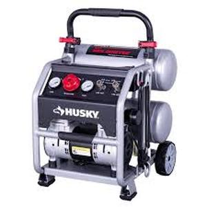 lot 23 image: Husky 4.5 Gal. 175 PSI Portable Electric Oil-Free Quiet Twin Stack Jobsite Air Compressor wRubber Wheels and 2-Quick Couplers Customer Returns see Pictures