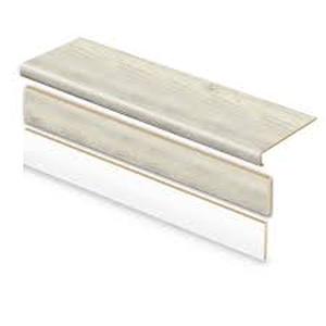 lot 29 image: 6 Boxes of Cap A Tread Chiffon Lace OakVale View Oak 47 in. L x 12.15 in. W x 2.28 in. T Vinyl Stair Tread and Reversible Riser KitCustomer Returns see Pictures