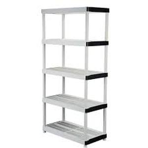 lot 33 image: HDX 5-Tier Easy Assembly Multi-purpose Plastic Garage Storage Shelving Unit in Gray (36 in. W x 72 in. H x 18 in. D)   Customer Returns see Pictures