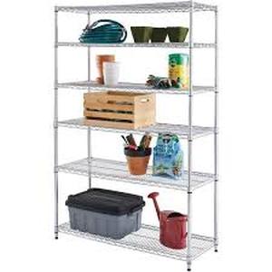 lot 64 image: HDX 6-Tier Commercial Grade Heavy Duty Steel Wire Shelving Unit in Chrome (48 in. W x 72 in. H x 18 in. D)   Customer Returns see Pictures