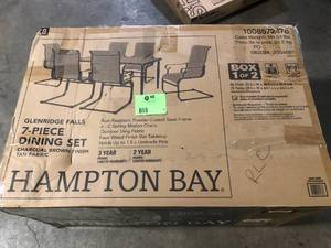 lot 9 image: Hampton Bay Glenridge Falls Metal Padded Sling  Outdoor Dining Chairs  in Putty Beige ( No Table ) Customer Returns see Pictures