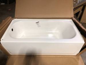 lot 66 image: Bootz Industries Maui 60 in. x 30 in. Soaking Bathtub with Left Drain in White Slight Damage  Customer Returns see Pictures