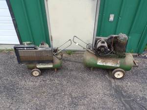 lot 58 image: Pair of Air Compressors Tanks have holes for parts or repair