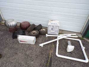 lot 68 image: Roof Turbines, Mail Box, Lawn Mower Wheels, Vent and pvc Stand
