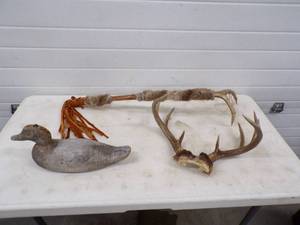 lot 87 image: Wood Duck Decoy, Antler and more