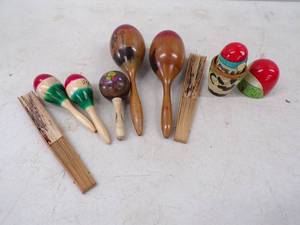 lot 22 image: Wood Rattles, Asian Fans, Nesting Dolls