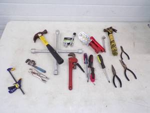 lot 100 image: Tool Lot with Hammers, Locking Pilers, Screwdrivers and more