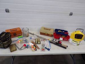 lot 108 image: Fishing Lot with Rods and reels, Tackle and Tackle Boxes