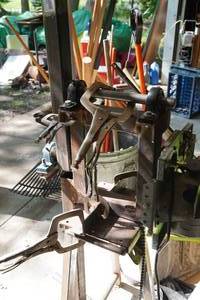 lot 582 image: Homemade Heavy Duty Electric Tool with Pillow Block and Vise Grips
