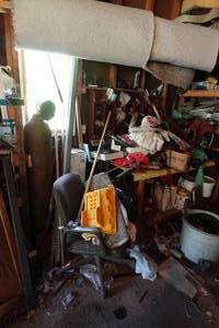 lot 312 image: Work Bench with Hardware - Tank, Parts Organizer, Fasteners, Antique Jack