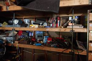 lot 311 image: Contents of Shelves - Electrical, Tools, Fasteners, Screen Mesh, Rugs