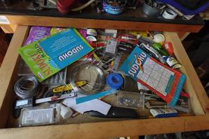 lot 142 image: Contents of Drawer - Caliper, Drill Bits, Air Gauges