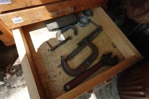 lot 151 image: Contents of Drawer - Large Clamps, Adjustable Wrench