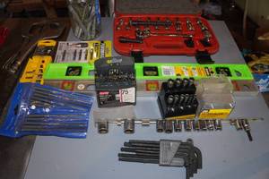 lot 81 image: Assorted Tools - Levels, Sockets, Allen Wrenches, Drill Bits
