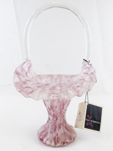 lot 24N image: 11 FENTON VASA Murrhina Rose Mist Basket with Crystal Handle.