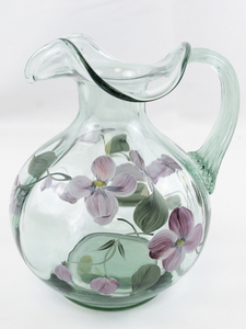 lot 27C image: FENTON 6.5 Sea Mist Green Vining Garden Hand painted Pitcher.