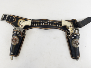 Vintage Hubley Cowboy Revolver Toy Set with Twin Holsters