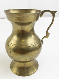 lot 32 image: Antique Brass Pitcher with Ornate Handle
