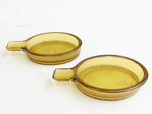 lot 37B image: Pair of 3 Amber Glass Ashtrays with Handles