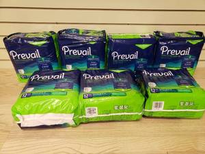 lot 63 image: 7 unopened packages of Prevail daily pullup underwear - 12 countpackage