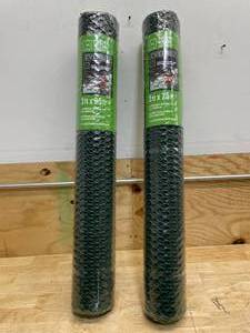 lot 141 image: Lot of 2 - Everbilt 34in. Mesh 3ft. x 25 ft. Green Plastic Poultry Netting