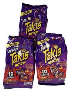 lot 10 image: (3) 12.3 oz Bag each w 10 singles of MINI TAKIS FUEGO