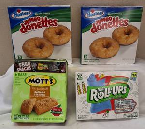 lot 14 image: Snack Lot   Hostess JUMBO DONETTES , Motts Banana Streusel  & Fruit Roll-Ups